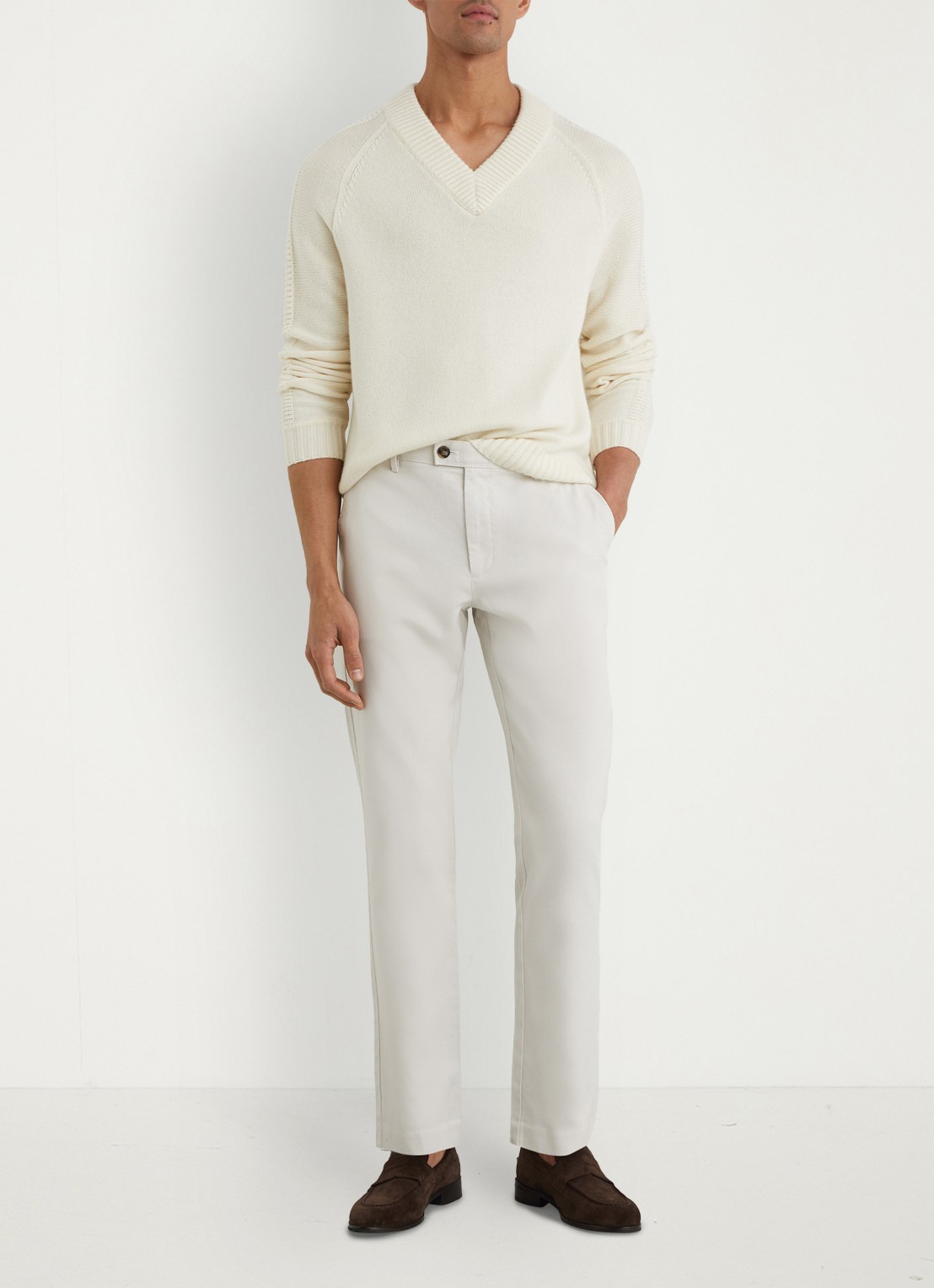 Reiss Dobby straight fit chino van katoen  - voorkant 5 gebroken wit