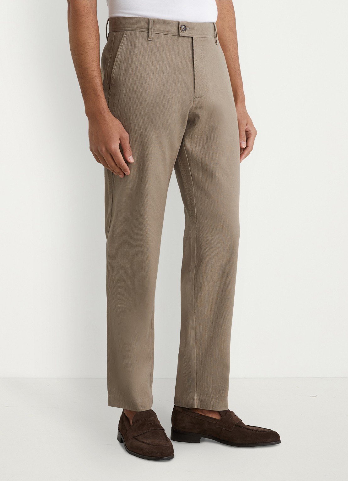 Reiss Dobby straight fit chino van katoen  - detail 4 lichtbruin