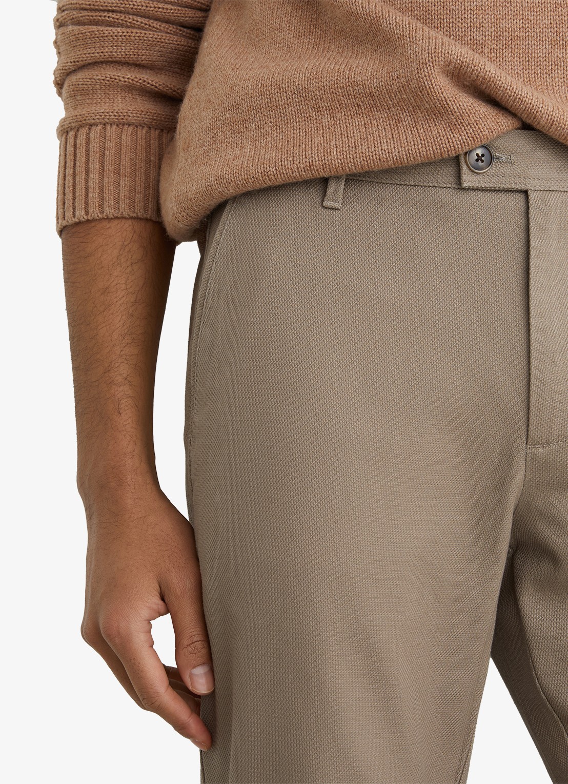 Reiss Dobby straight fit chino van katoen  - detail 5 lichtbruin