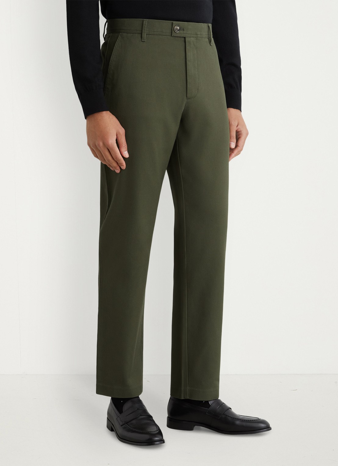 Reiss Dobby straight fit chino van katoen  - detail 4 bronsgroen
