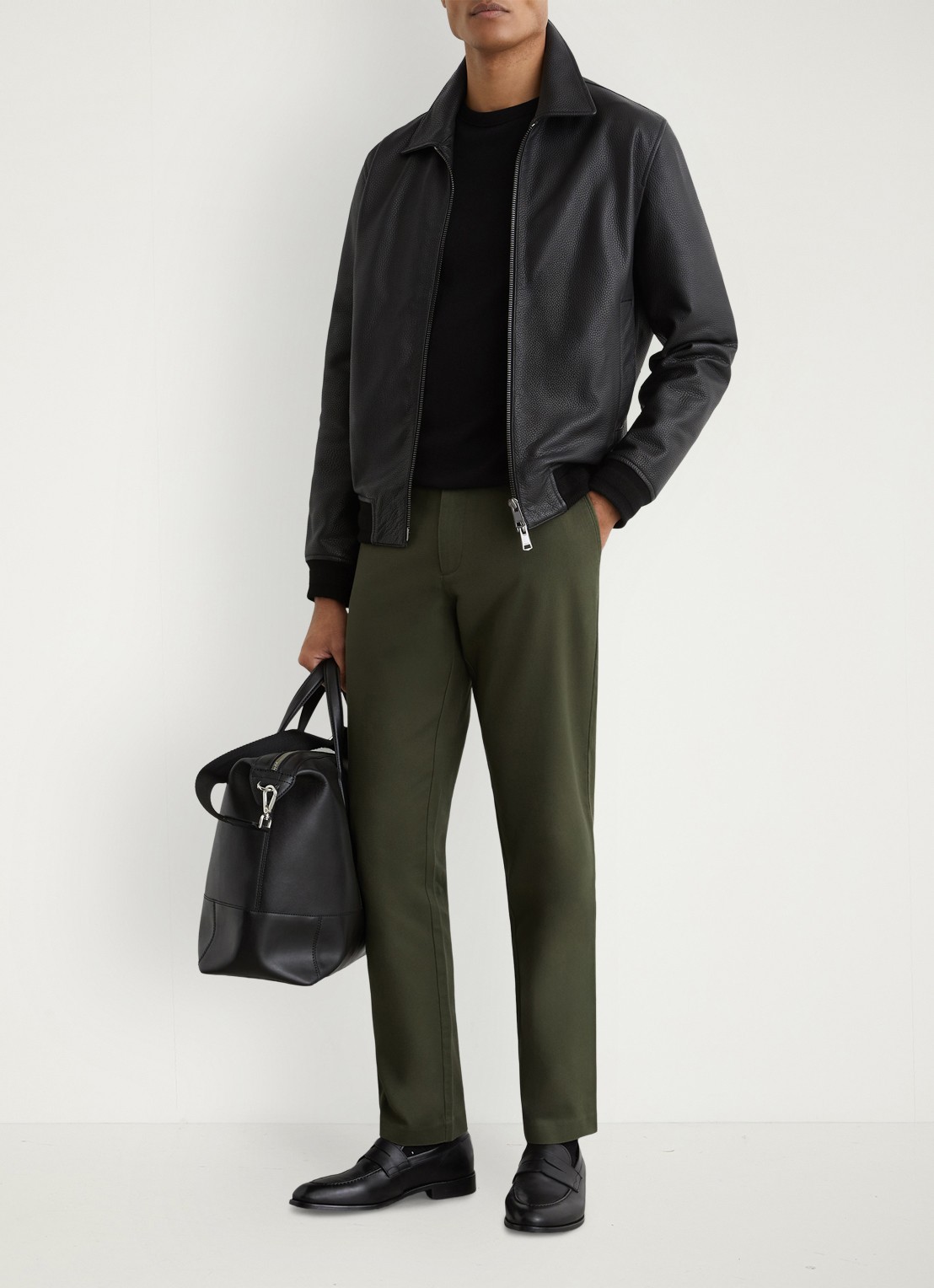 Reiss Dobby straight fit chino van katoen  - voorkant 2 bronsgroen