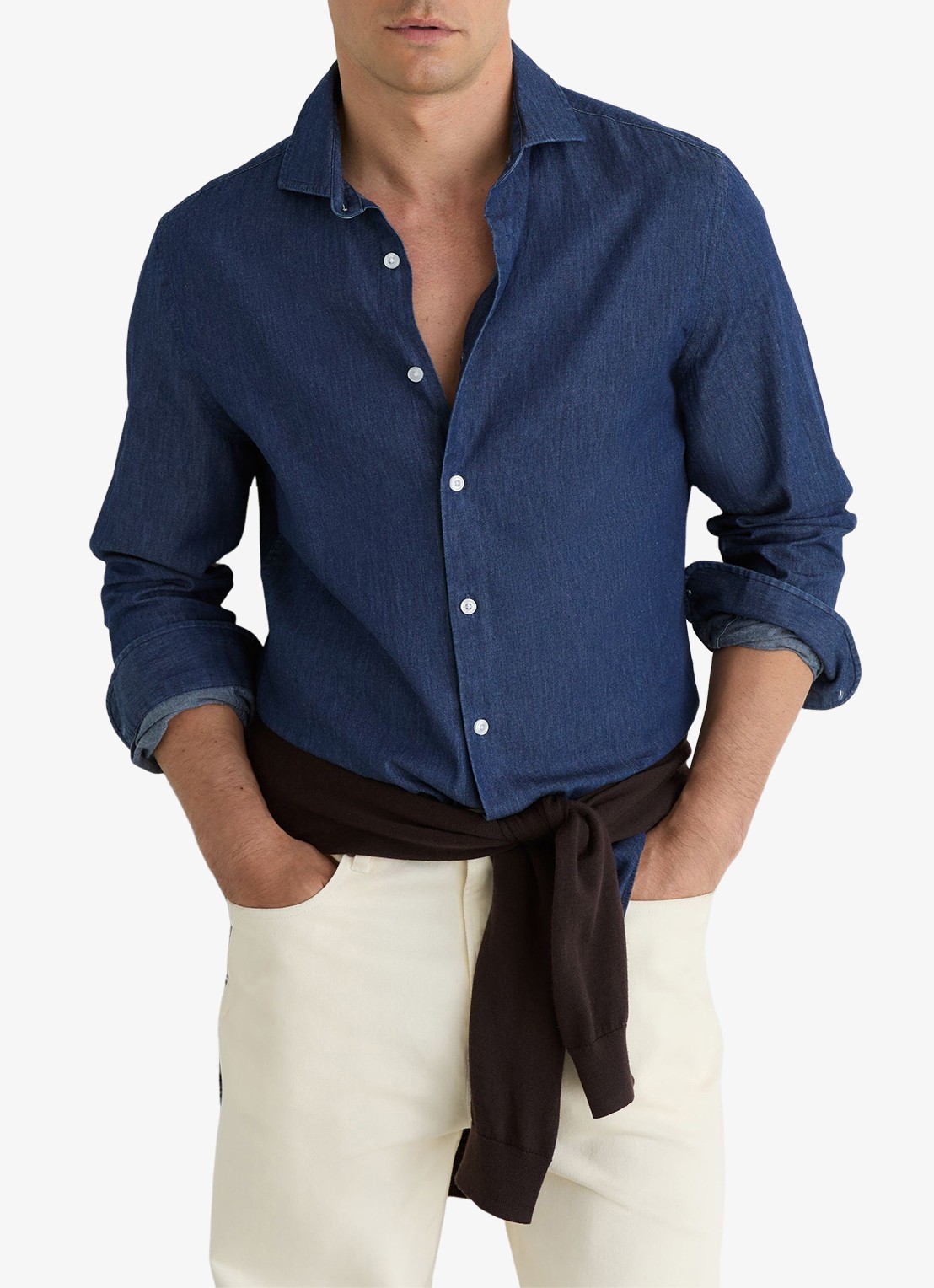 Reiss Don slim fit overhemd van chambray - detail dark blue wash / blauw