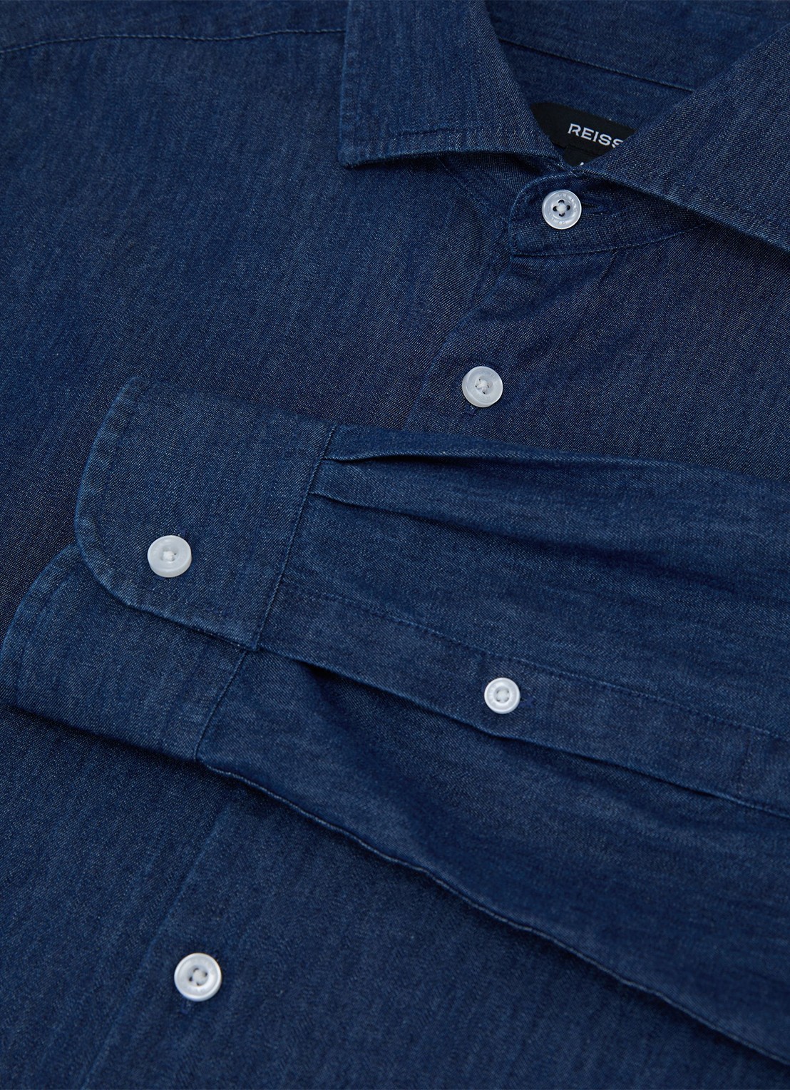 Reiss Don slim fit overhemd van chambray - detail 4 dark blue wash / blauw
