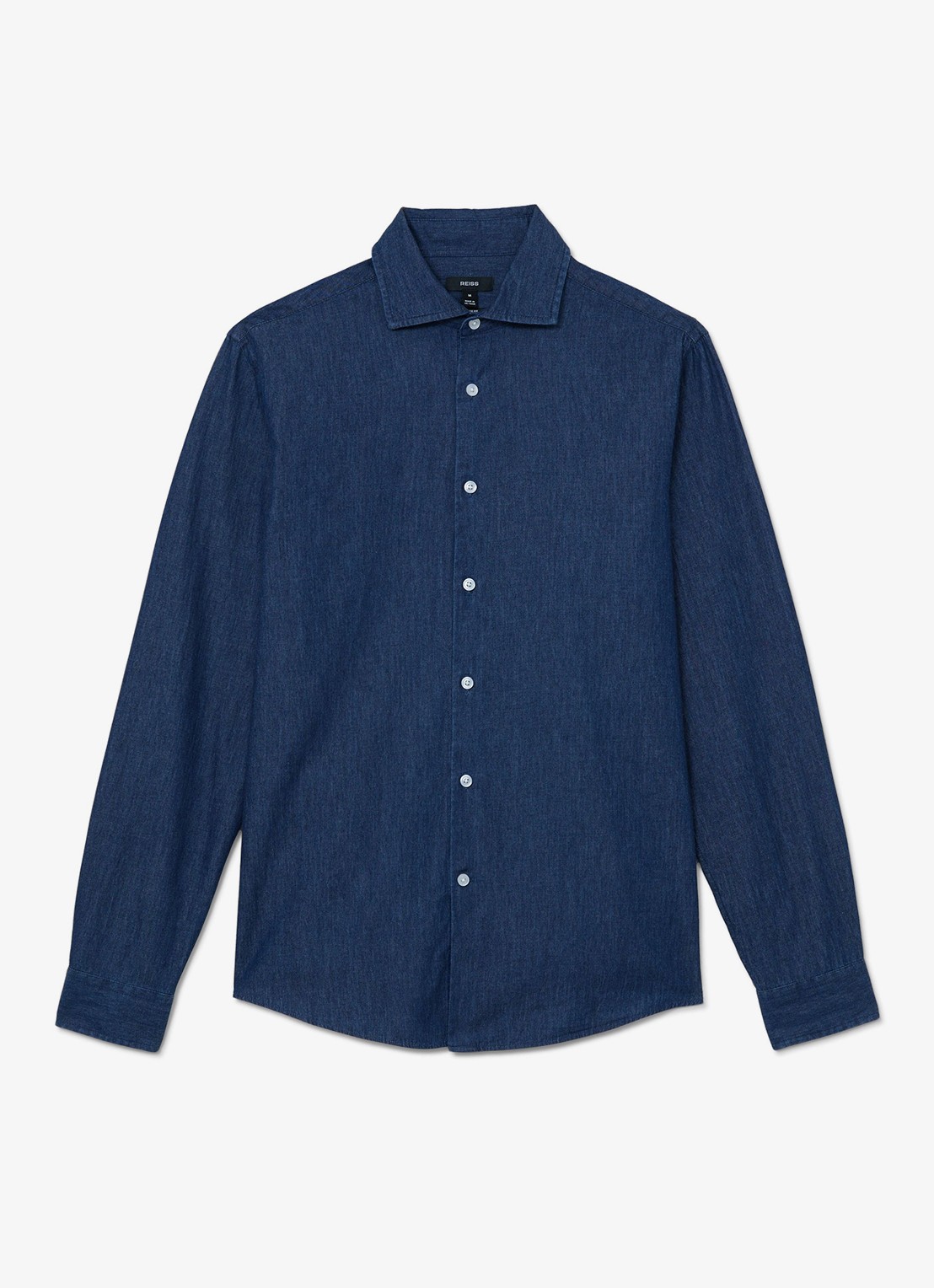 Reiss Don slim fit overhemd van chambray - voorkant 6 dark blue wash / blauw