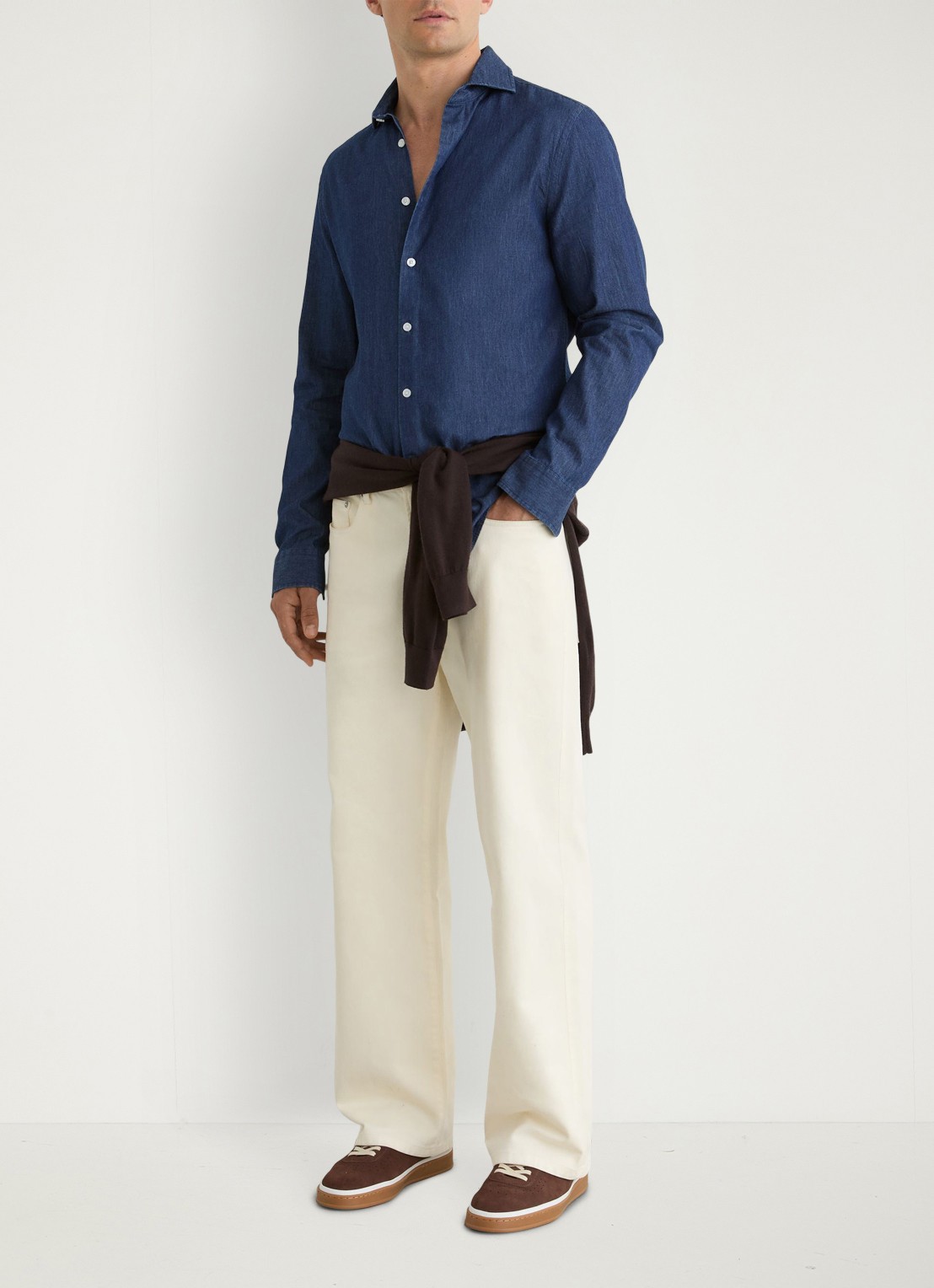 Reiss Don slim fit overhemd van chambray - voorkant 7 dark blue wash / blauw
