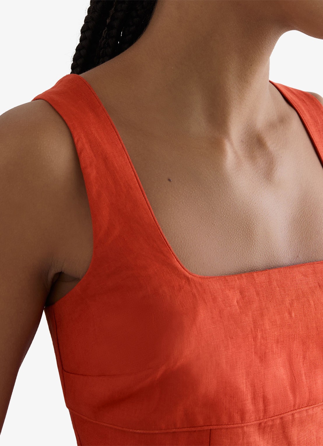 Reiss Dorethea midi jurk van linnen - detail 4 koraal