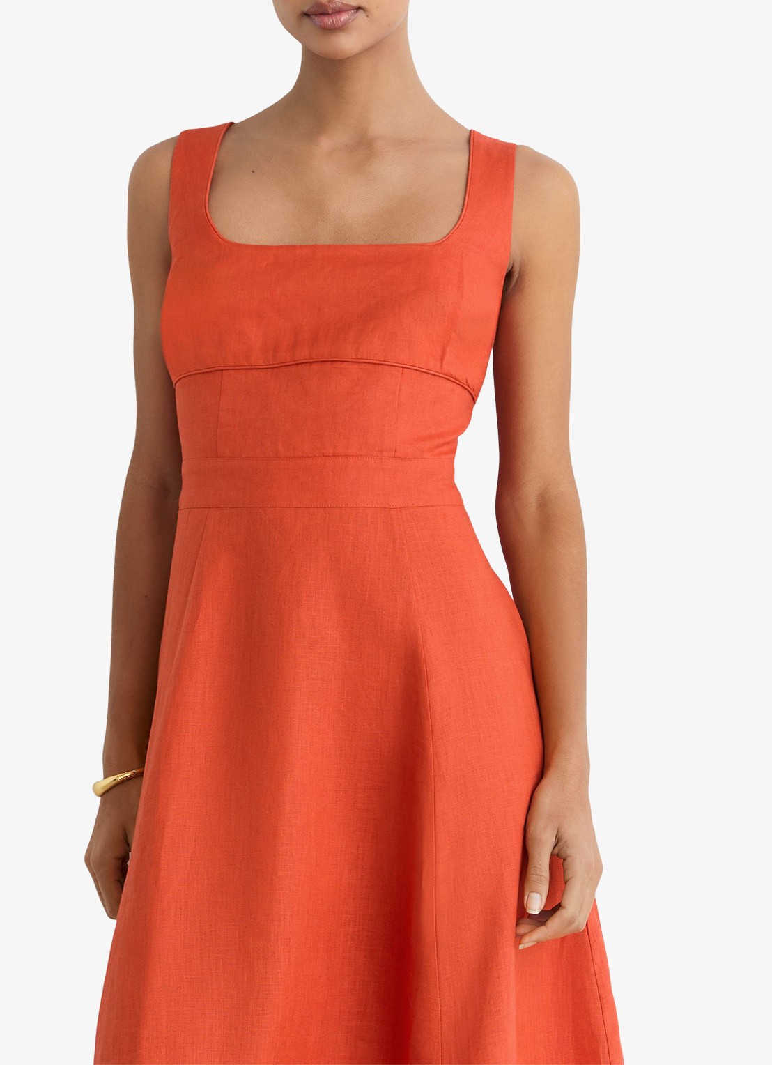 Reiss Dorethea midi jurk van linnen - detail 5 koraal