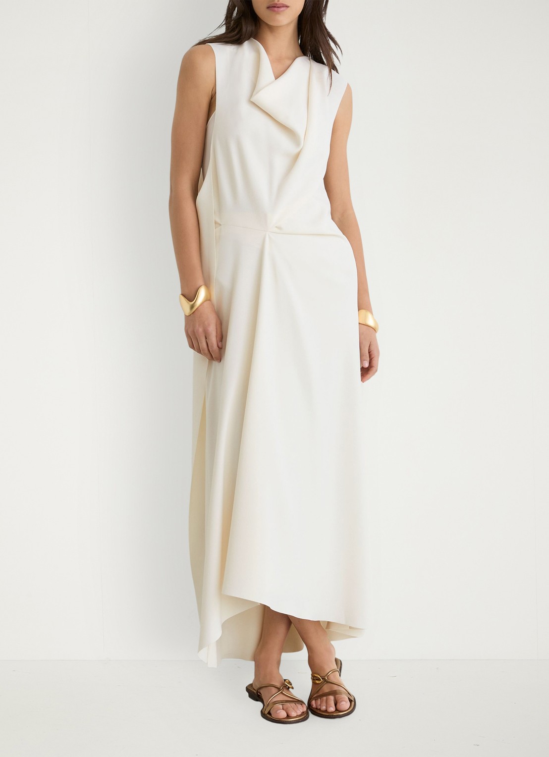 Reiss Dorota midi jurk met watervalhals - voorkant 6 wit