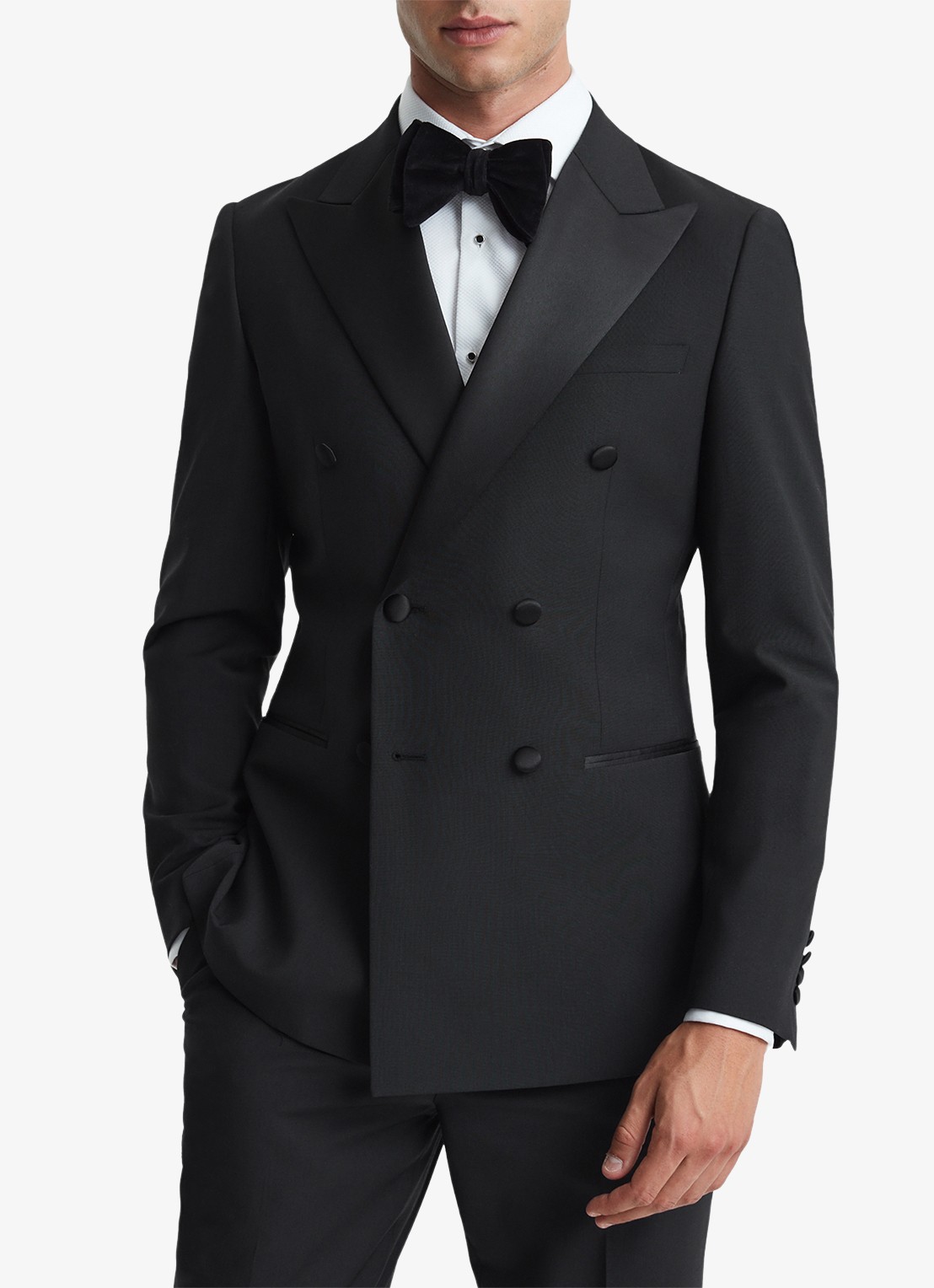 Reiss Double-breasted slim fit colbert in wolblend - detail 4 black / zwart