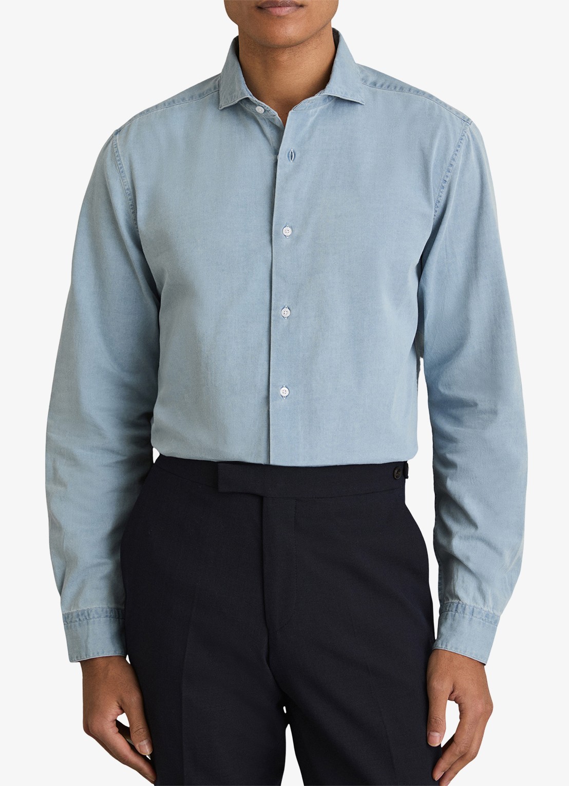 Reiss Draper casual overhemd met cut away boorden - detail lichtblauw