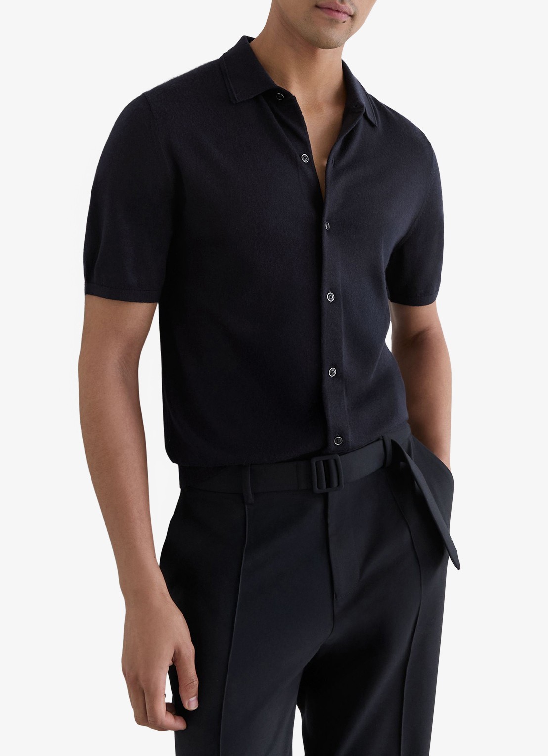 Reiss Drayton regular fit fijngebreid overhemd van wol - detail 3 navy / blauw