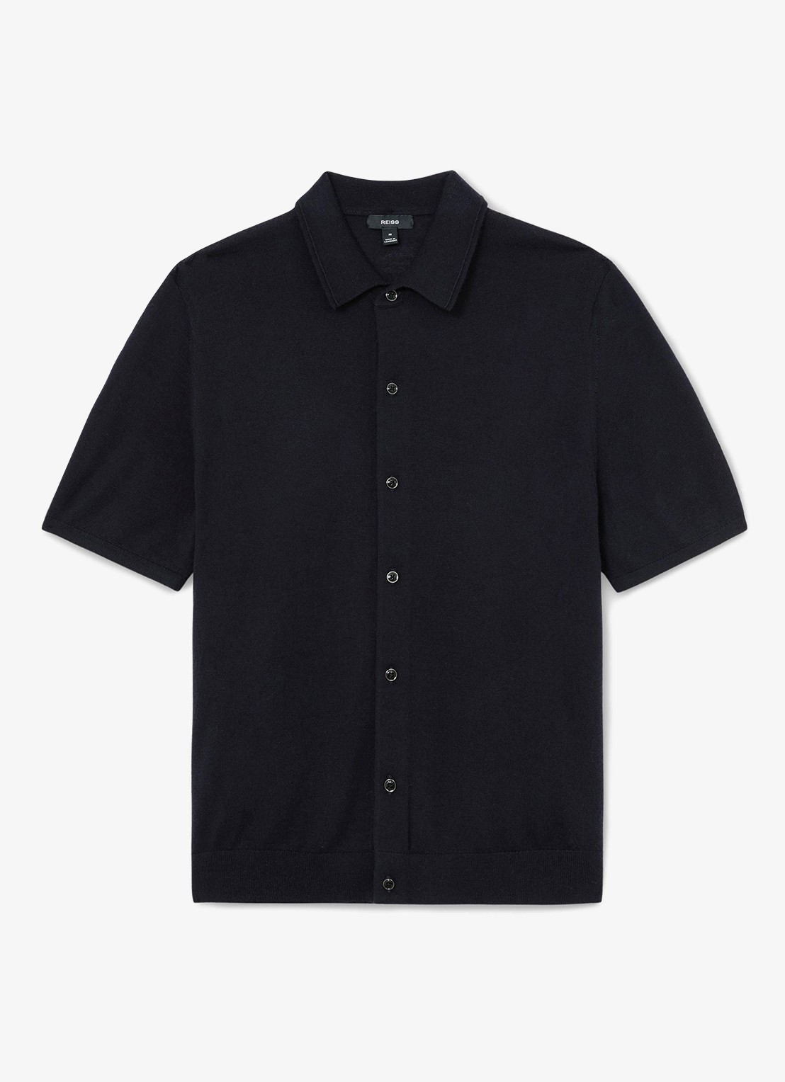 Reiss Drayton regular fit fijngebreid overhemd van wol - voorkant navy / blauw