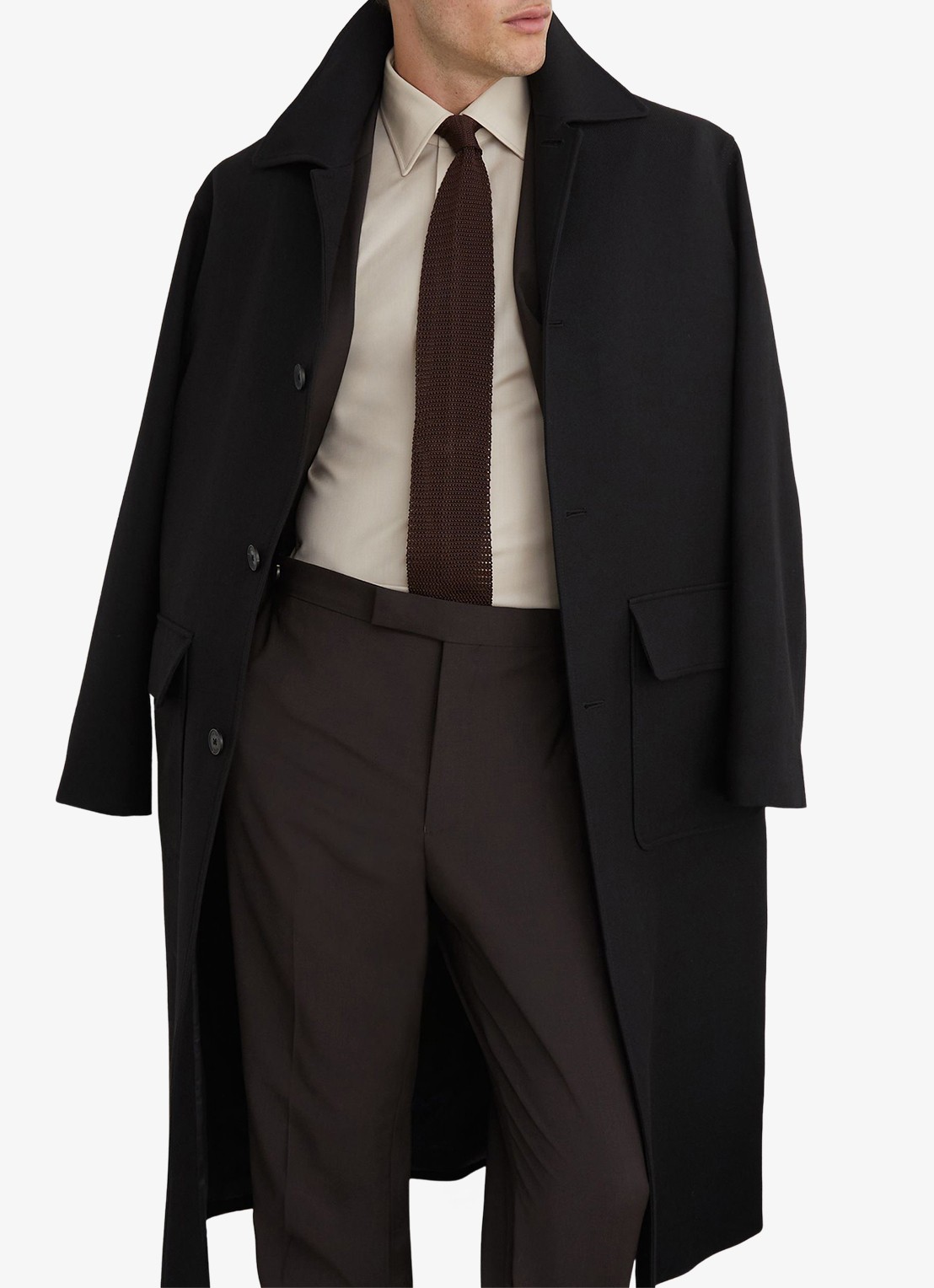 Reiss Dream regular fit pantalon in wolblend - detail 5 donkerbruin