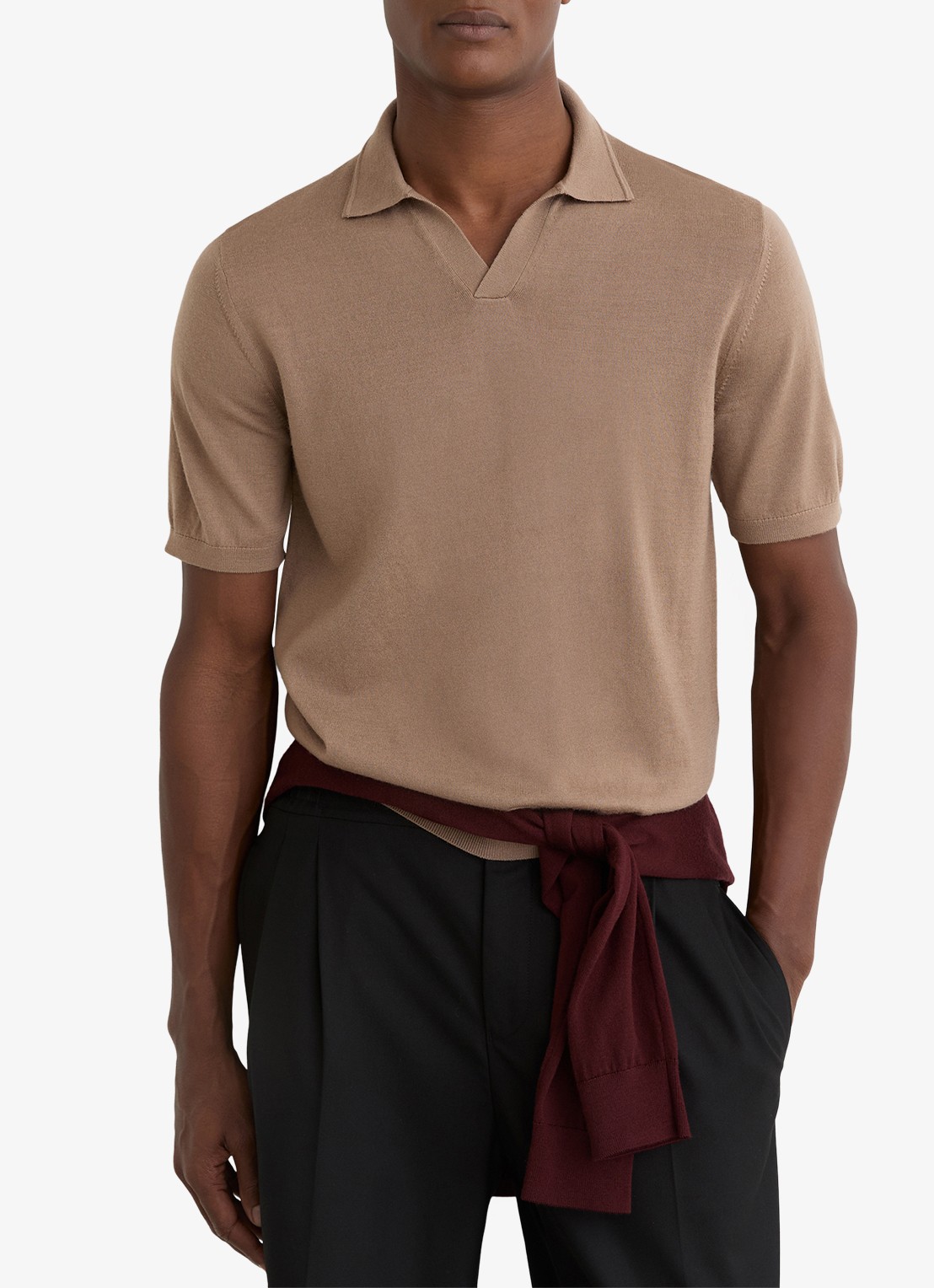 Reiss Duchie regular fit polo van merino wol - detail 4 camel