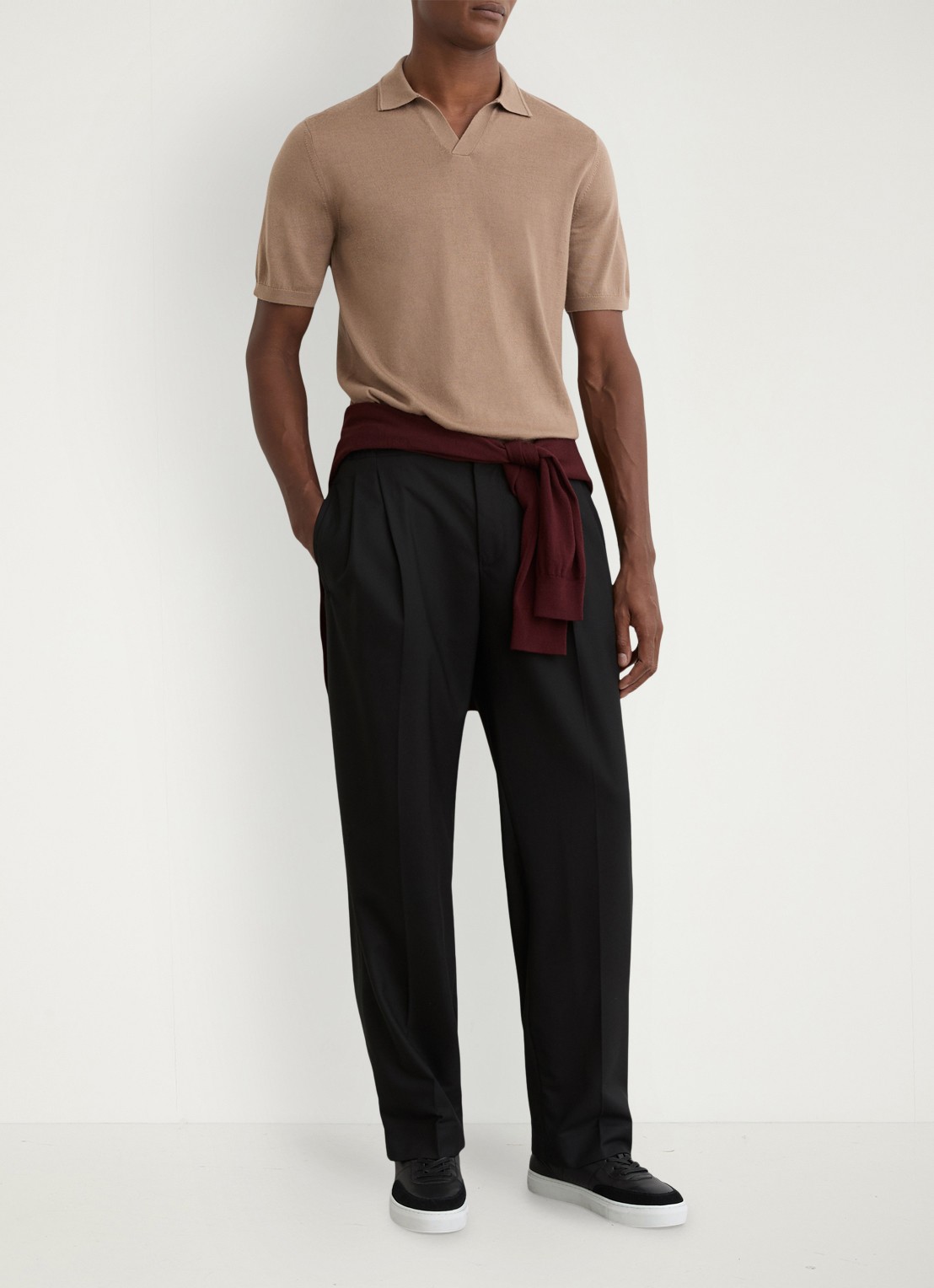 Reiss Duchie regular fit polo van merino wol - voorkant 3 camel