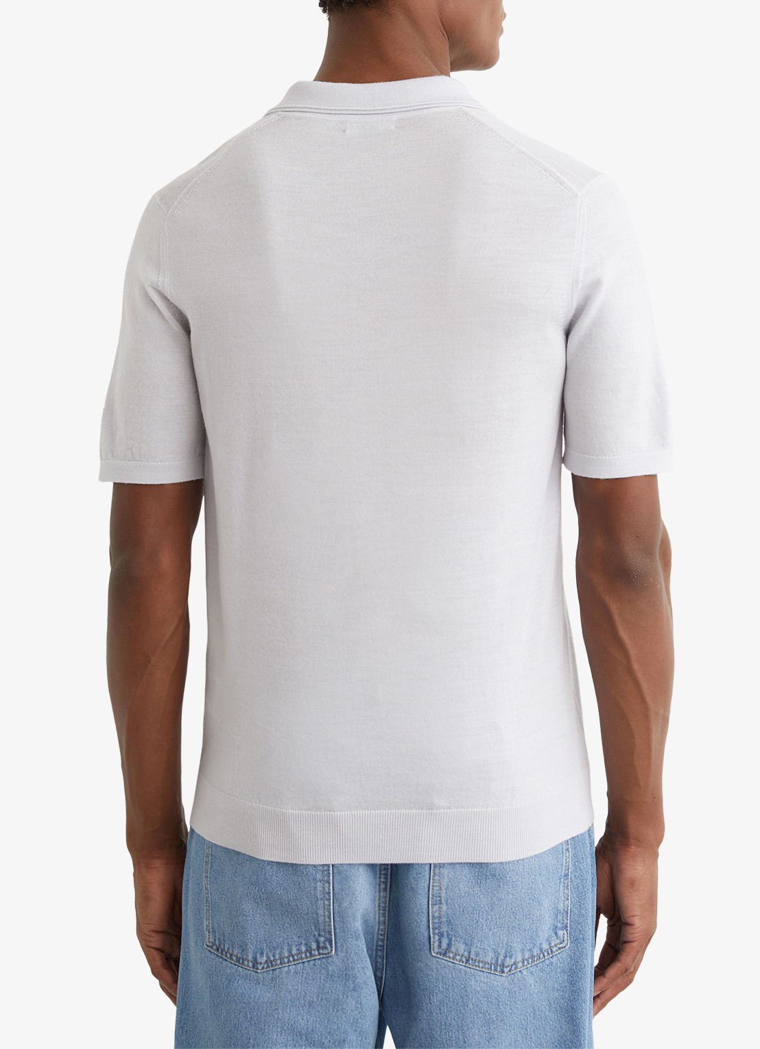 Reiss Duchie regular fit polo van merino wol - achterkant lichtblauw