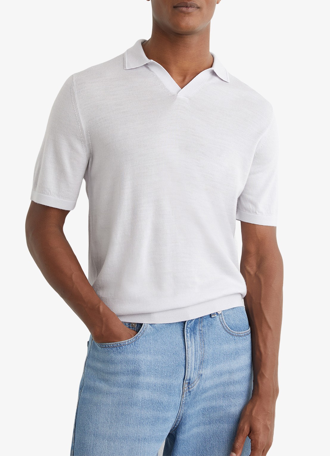 Reiss Duchie regular fit polo van merino wol - detail 2 lichtblauw