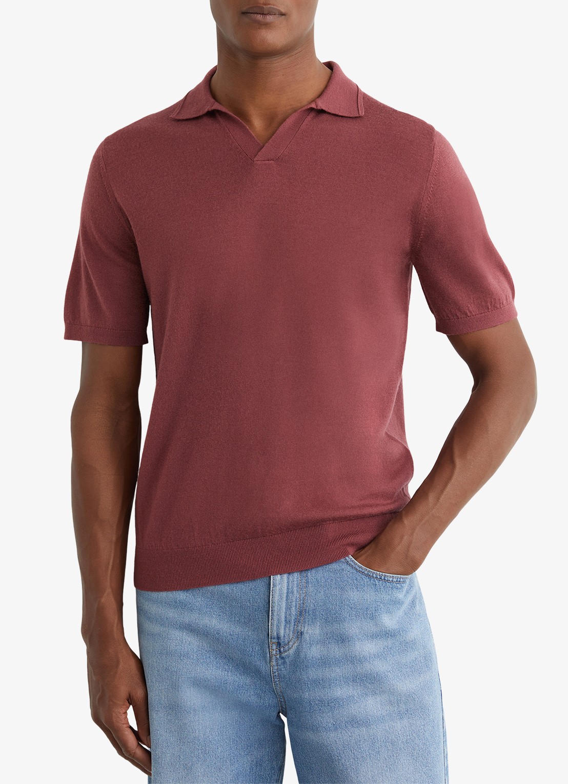 Reiss Duchie regular fit polo van merino wol - detail roze