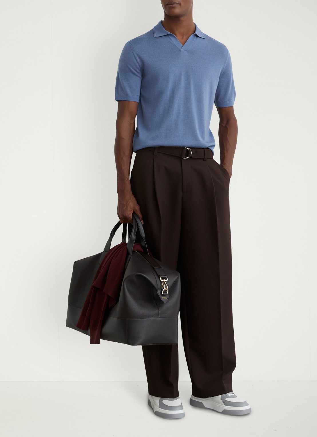 Reiss Duchie regular fit polo van merino wol - voorkant 2 lichtblauw