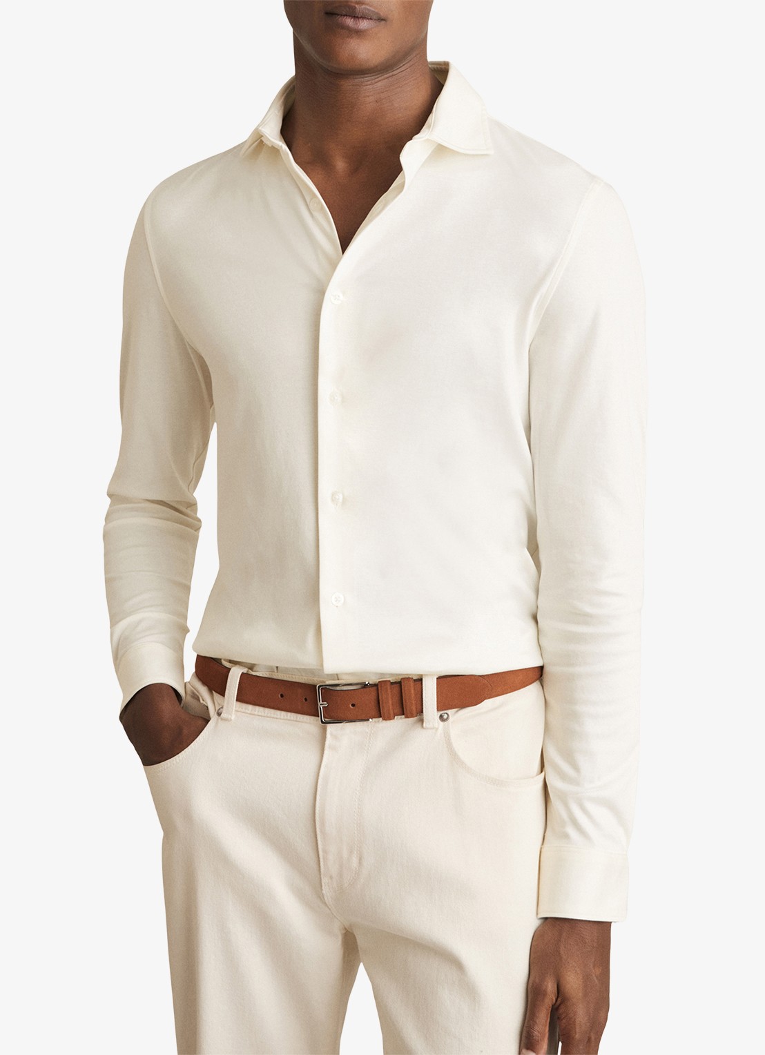 Reiss Duke slim fit overhemd van jersey - detail 2 creme
