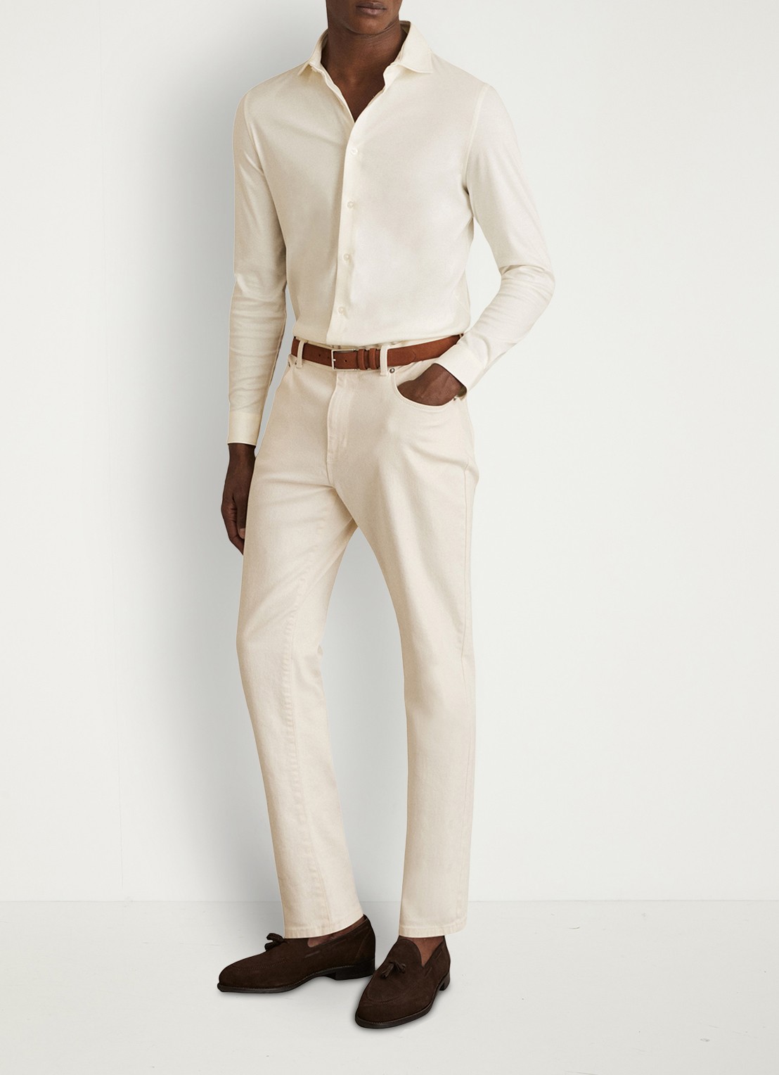 Reiss Duke slim fit overhemd van jersey - voorkant 5 creme