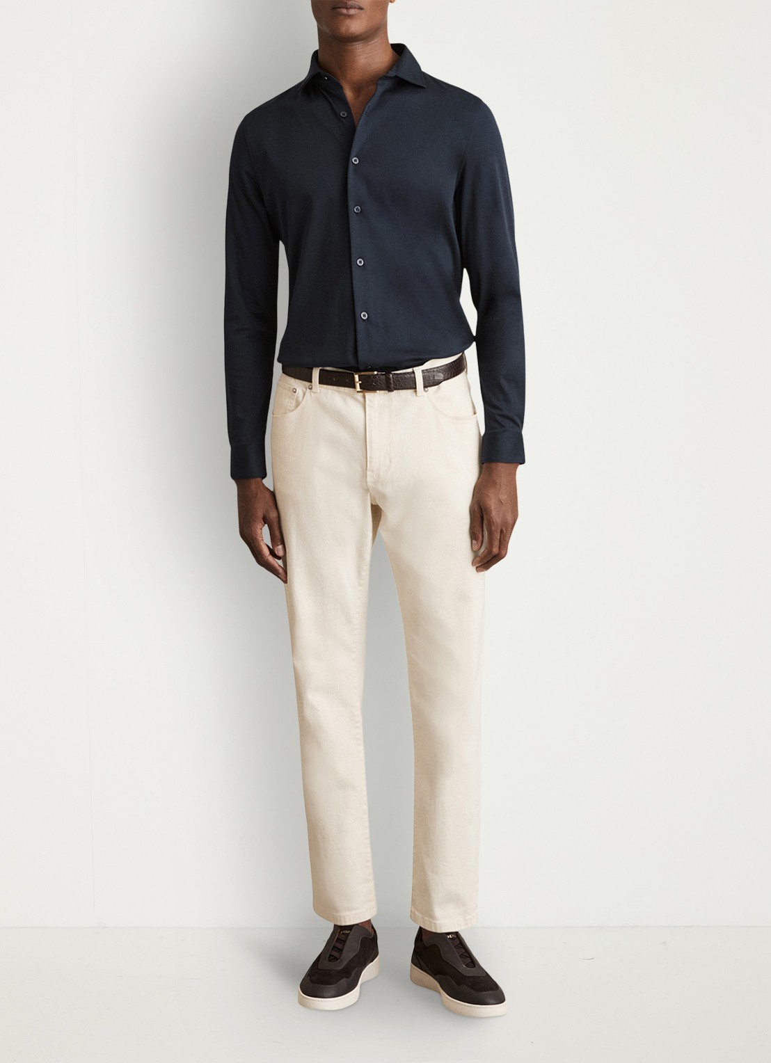 Reiss Duke slim fit overhemd van jersey - voorkant 2 donkerblauw