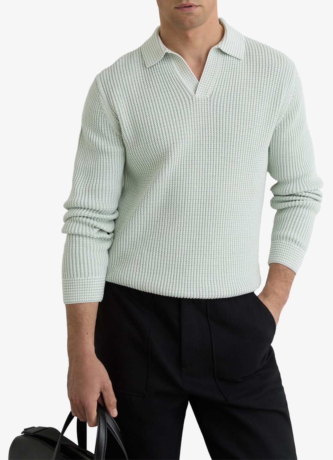Reiss Dunbar gebreide polo met ribstructuur - detail 4 lindegroen