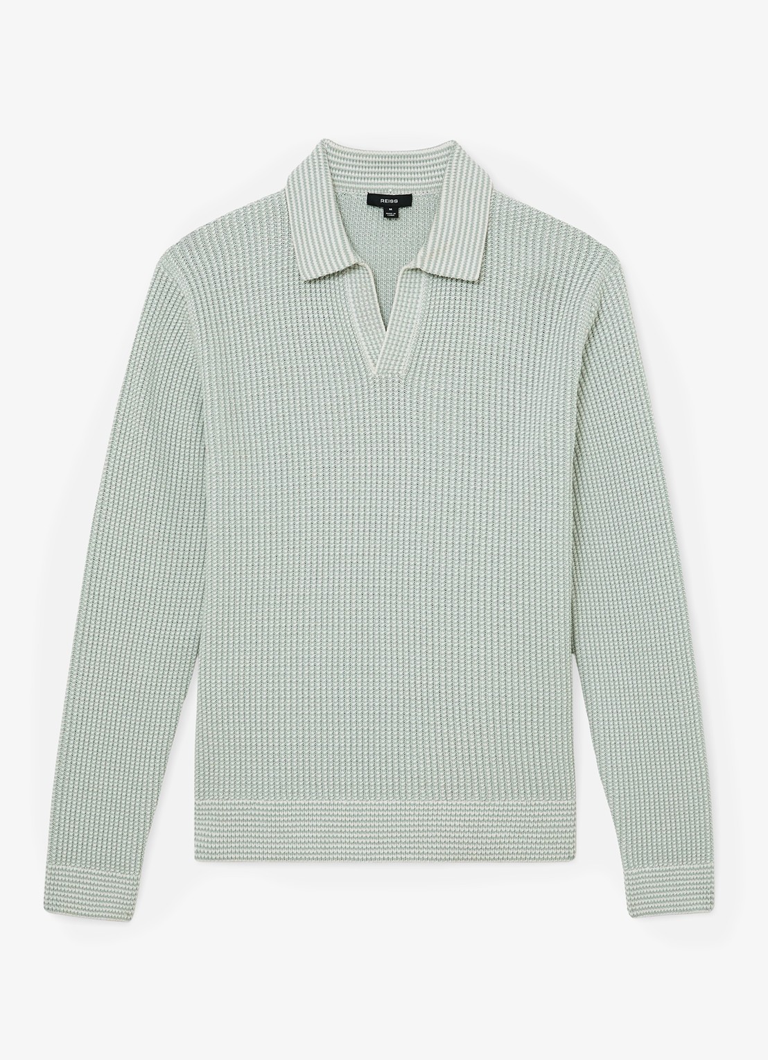 Reiss Dunbar gebreide polo met ribstructuur - voorkant 2 lindegroen