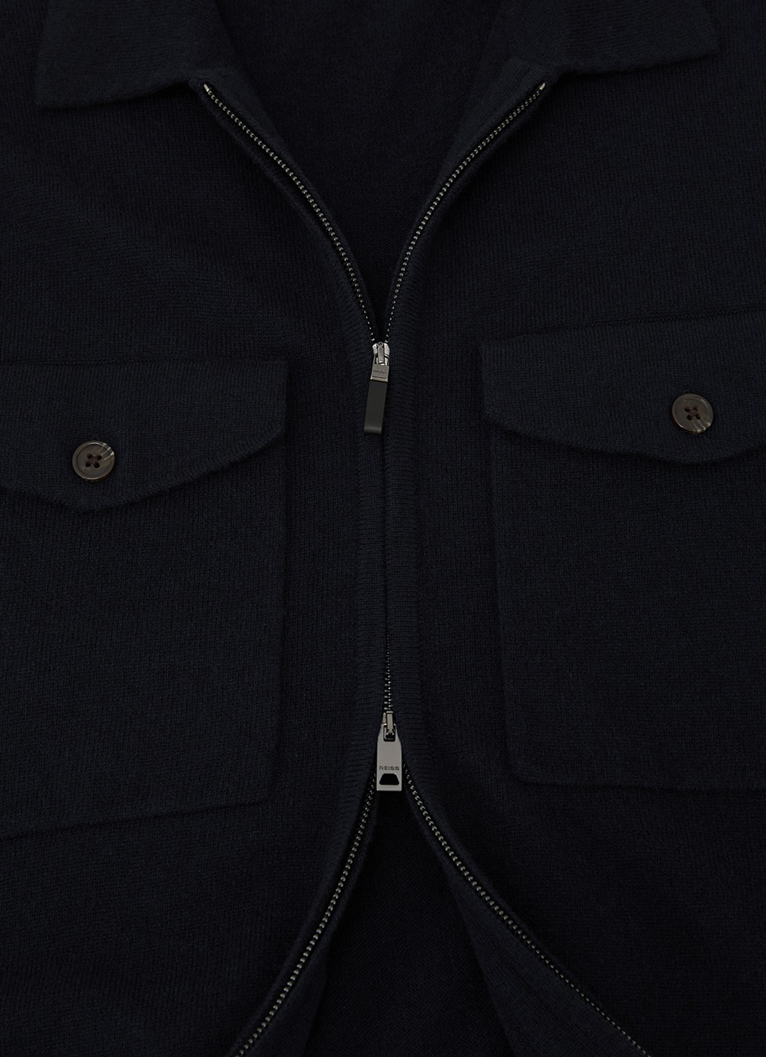 Reiss Dunstall fijngebreid vest van wol met opgestikte zakken - detail 7 donkerblauw