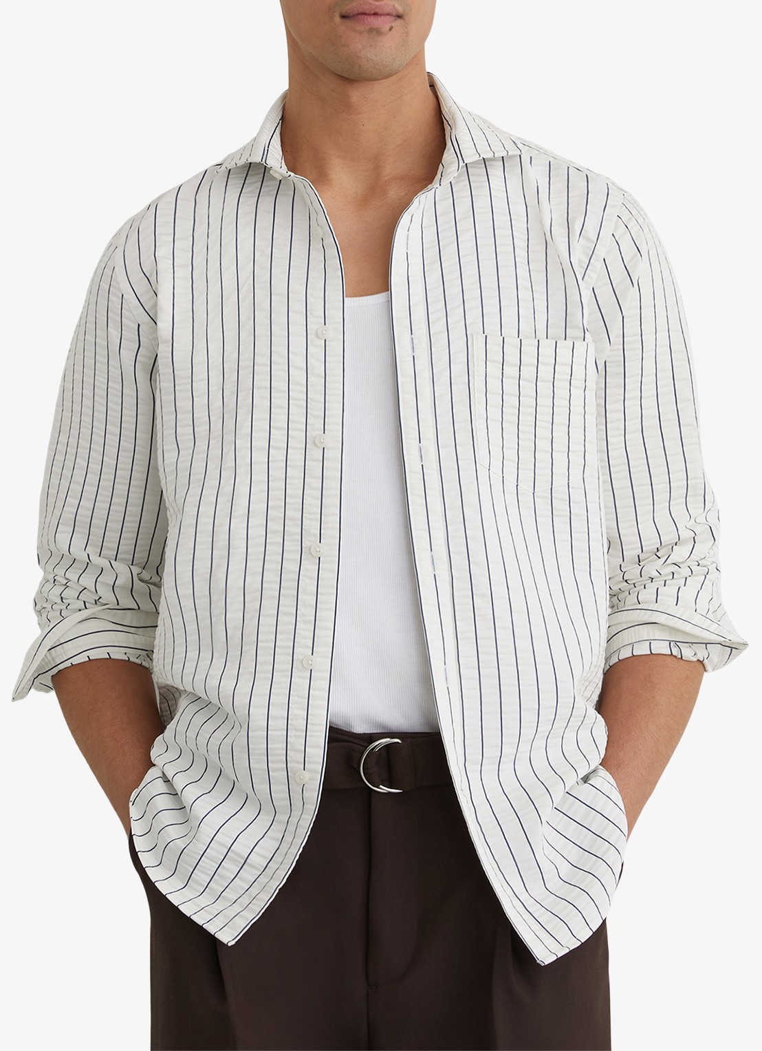Reiss Dupree regular fit overhemd met streepprint en borstzak - detail 5 wit