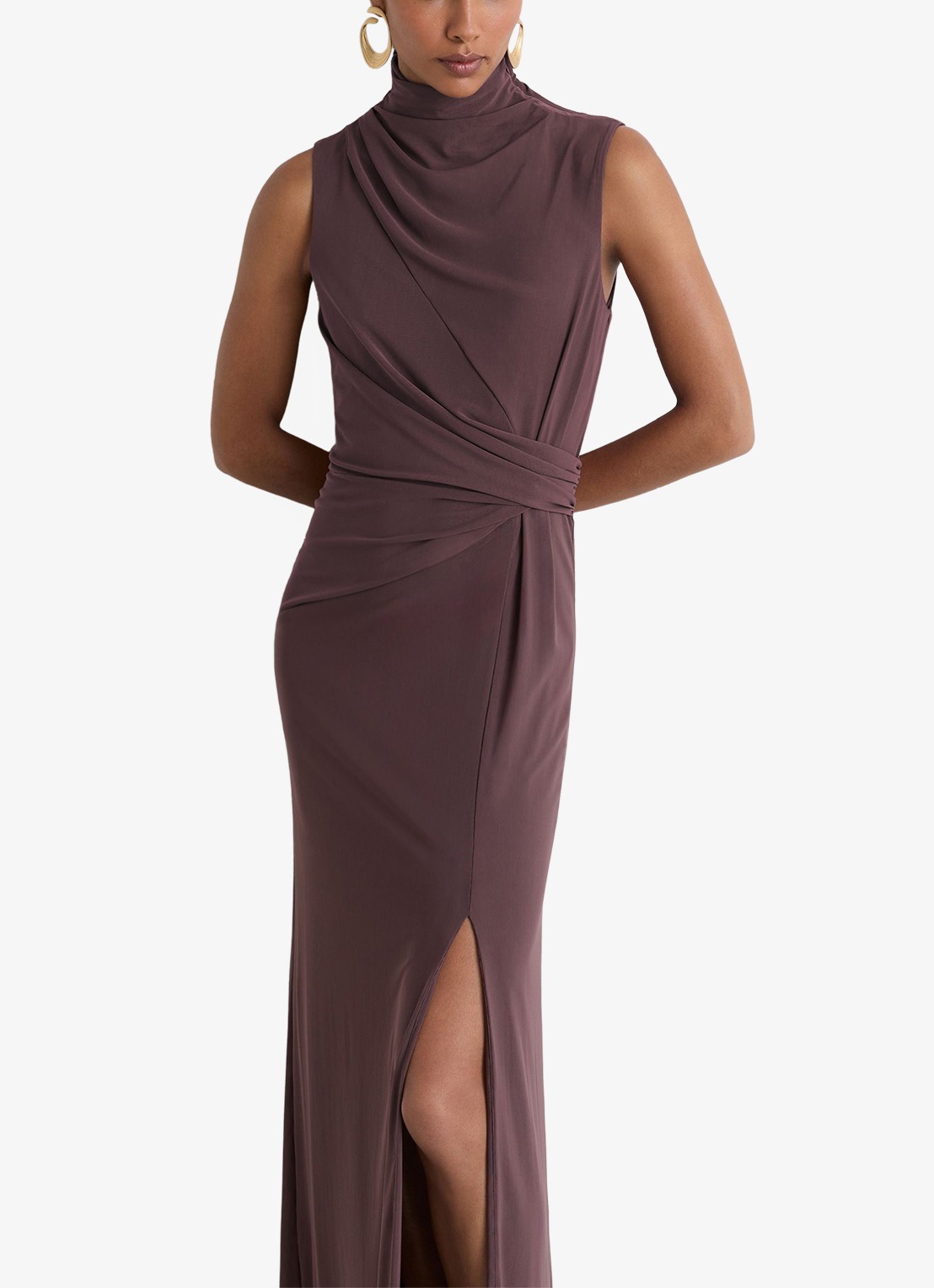 Reiss Dylan midi jurk met split - detail 4 bruin