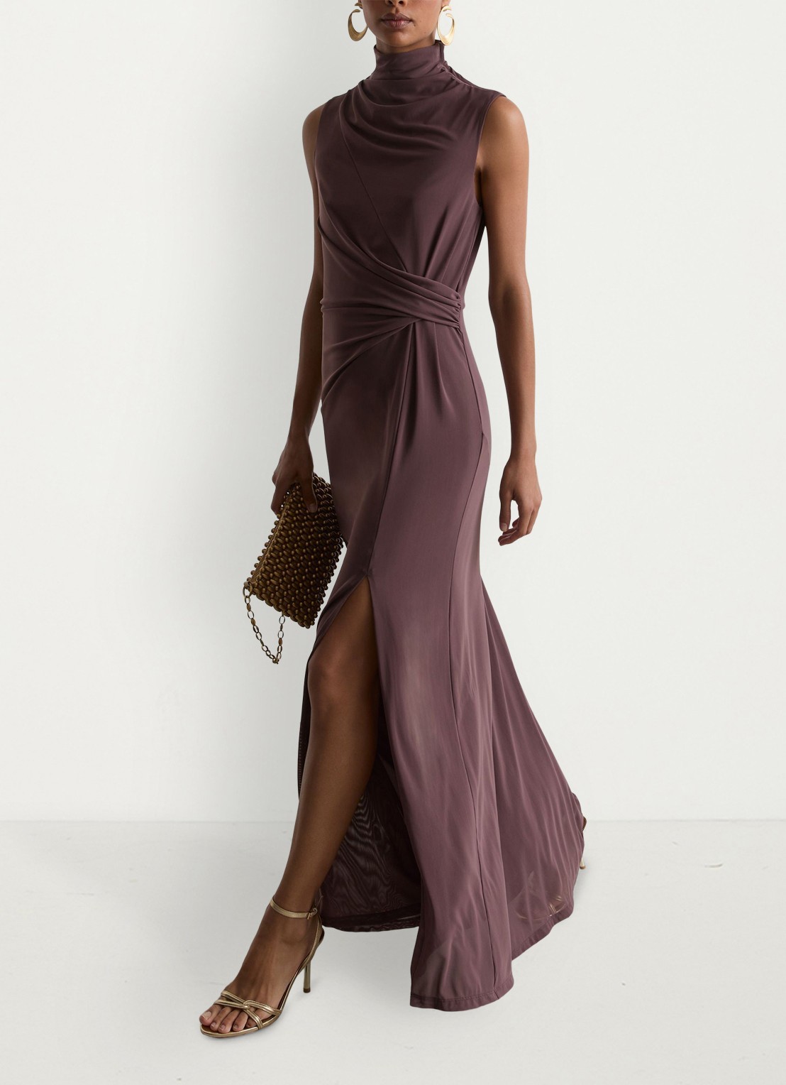 Reiss Dylan midi jurk met split - detail 5 bruin