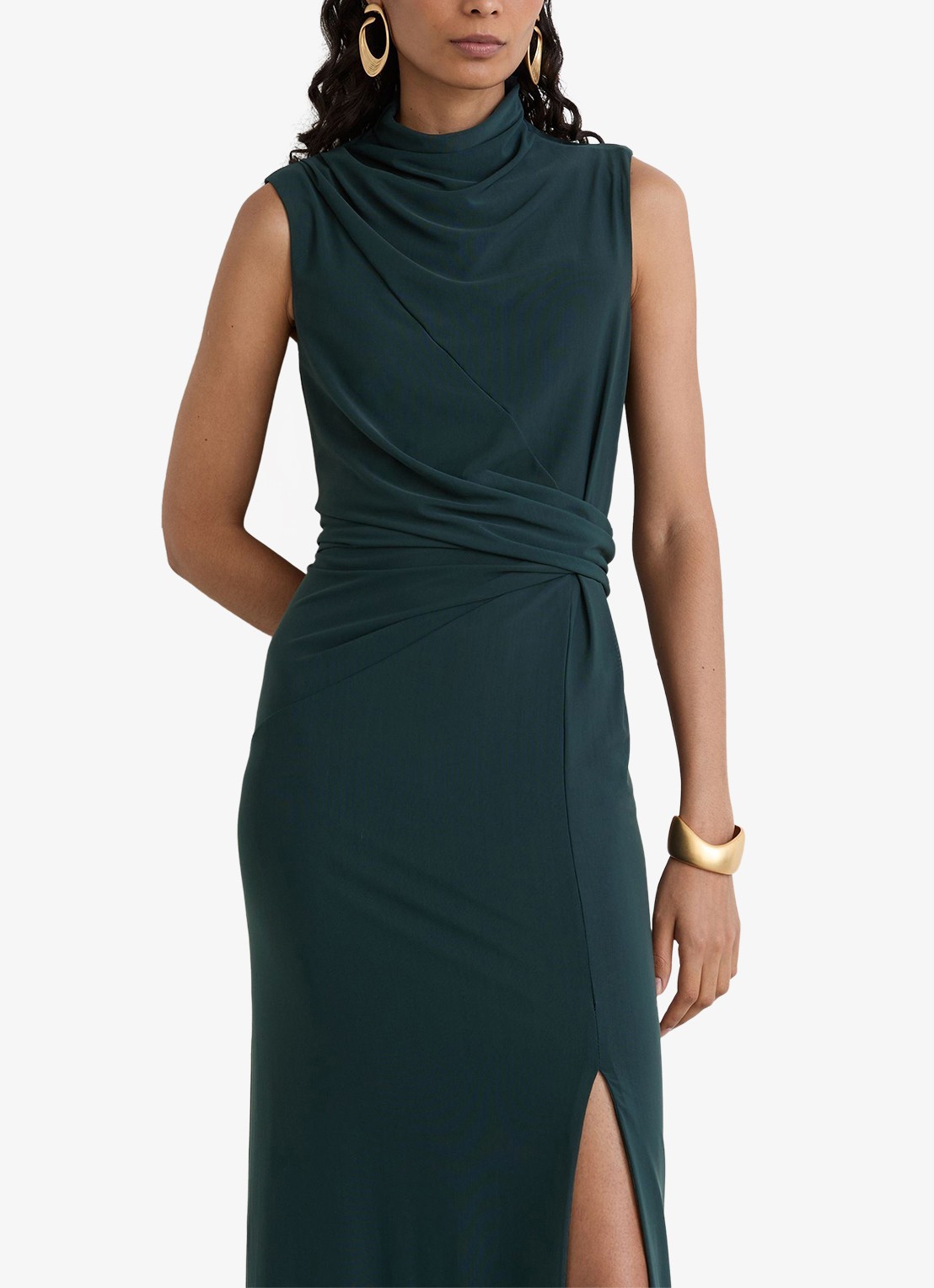 Reiss Dylan midi jurk met split - detail groen