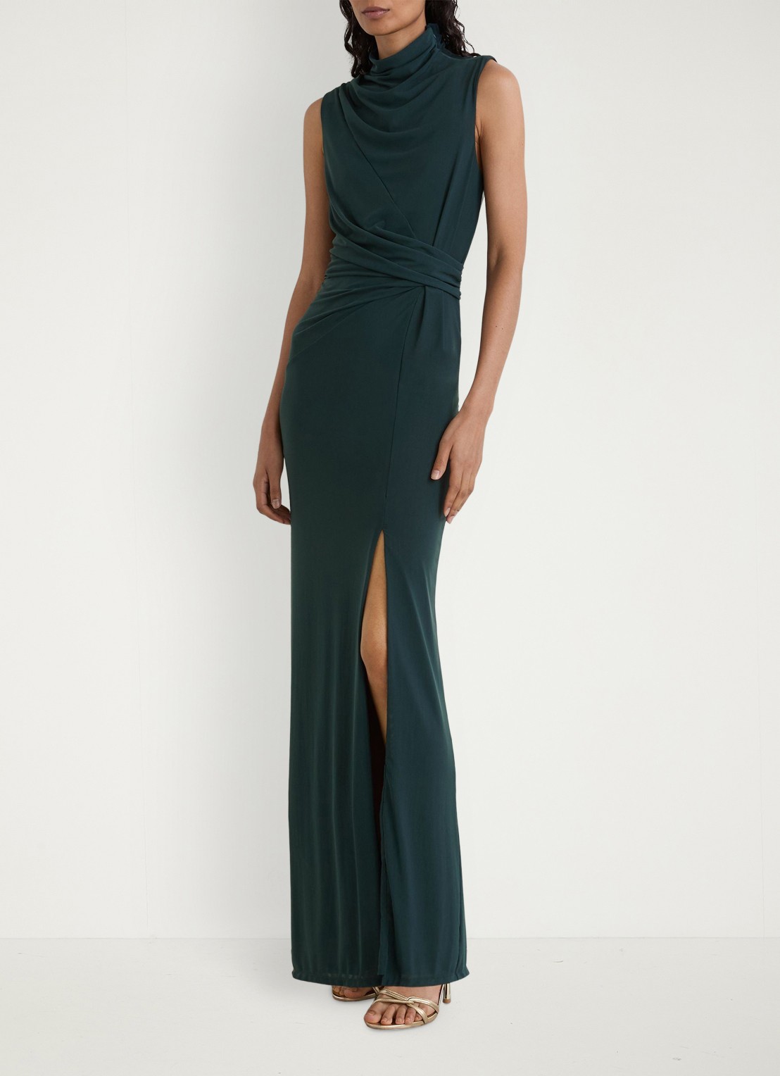 Reiss Dylan midi jurk met split - voorkant 7 groen