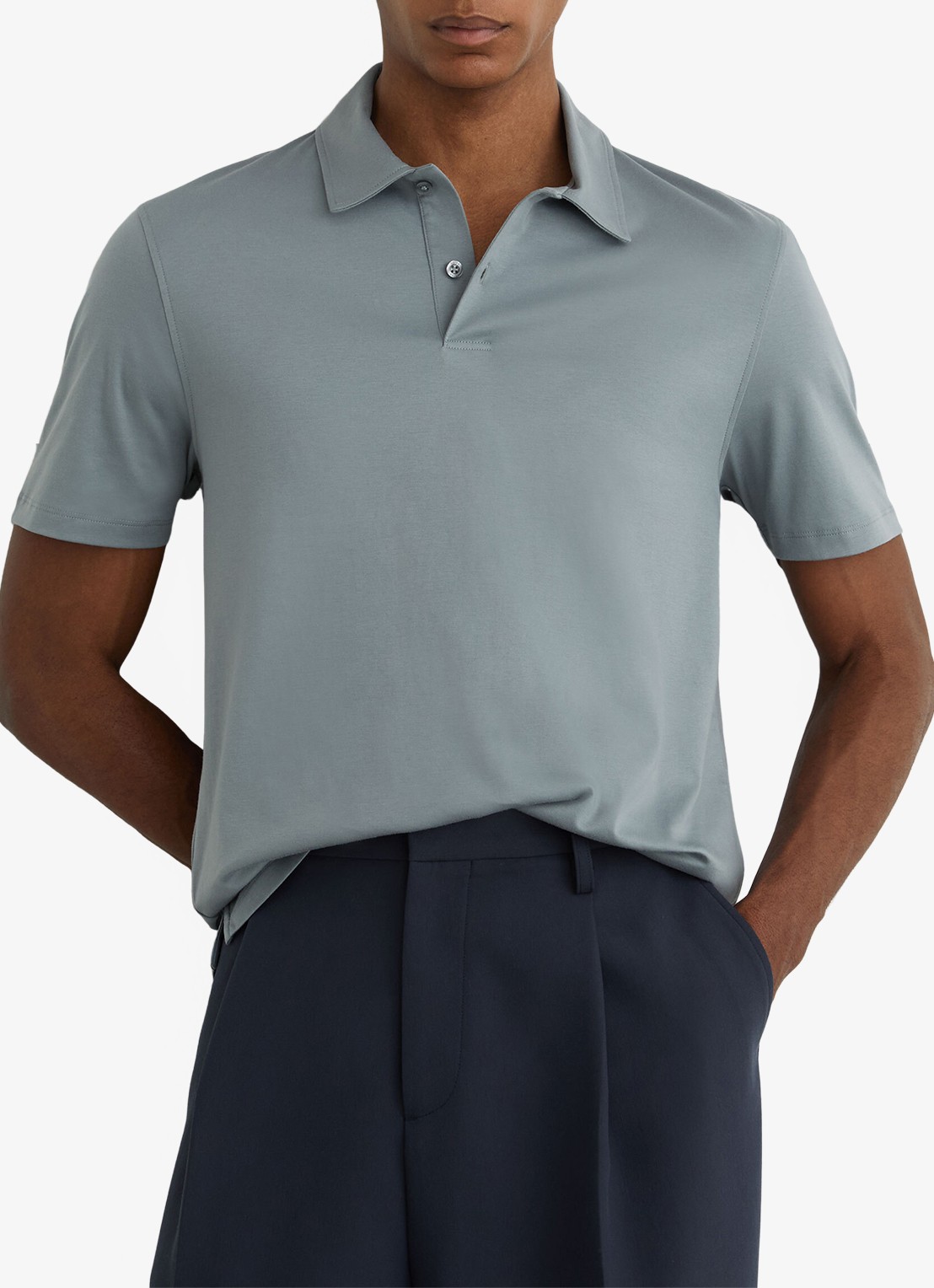 Reiss Earl regular fit polo van katoen - detail 4 steel blue / blauw
