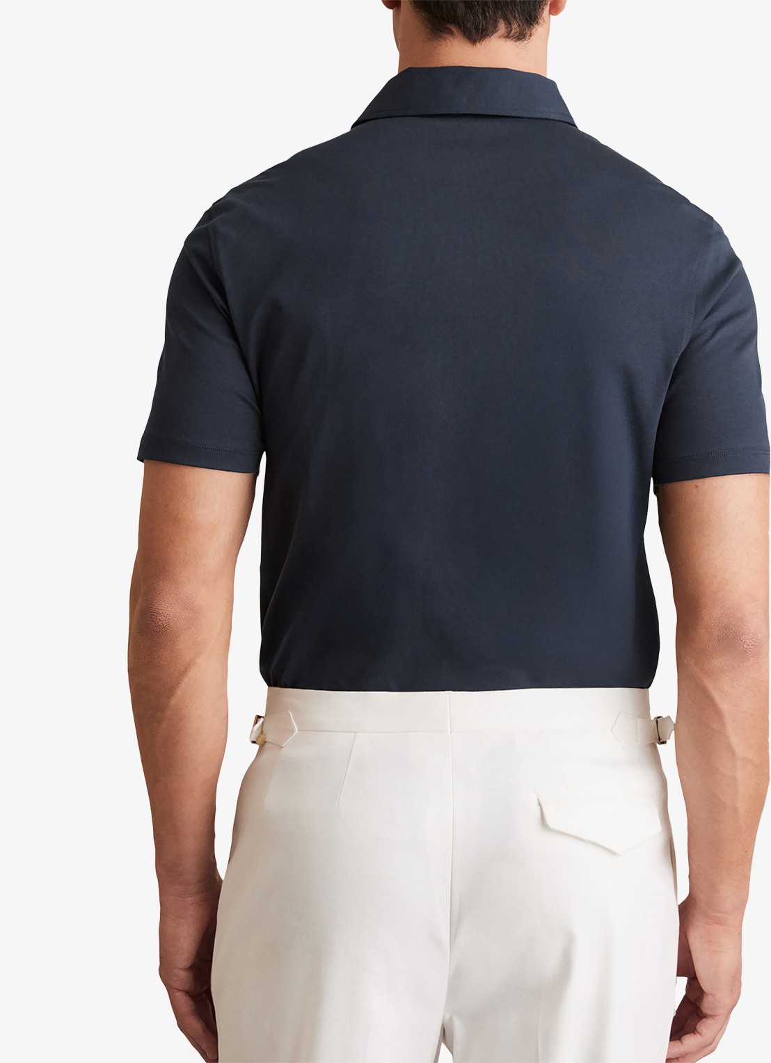 Reiss Earl slim fit polo met stretch - achterkant donkerblauw