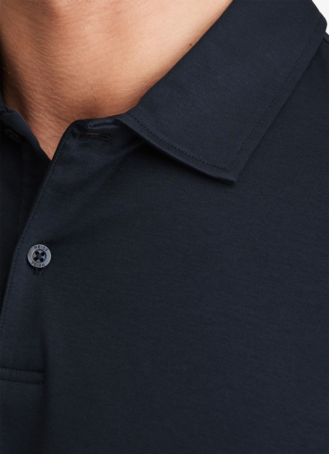 Reiss Earl slim fit polo met stretch - detail 3 donkerblauw