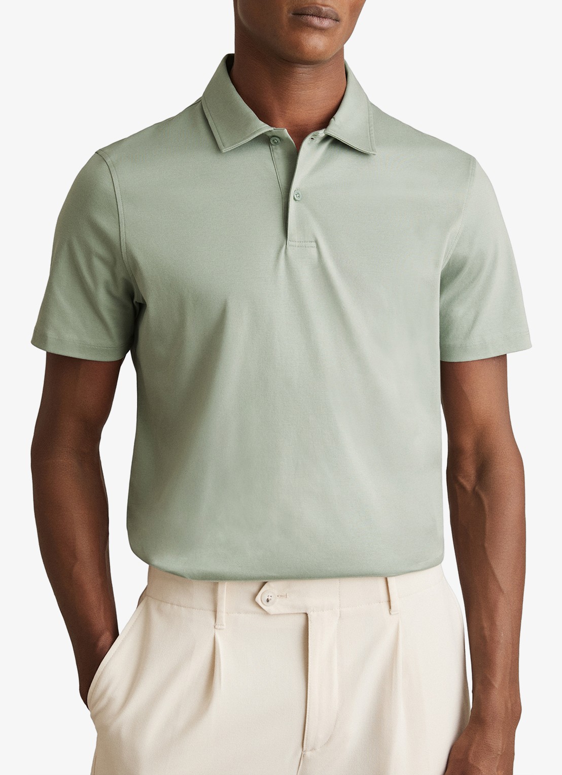 Reiss Earl slim fit polo met stretch - detail 2 groen