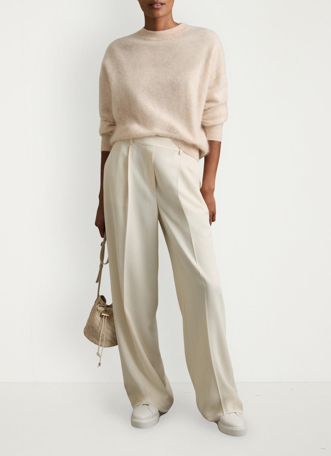 Reiss Eden high waist wide fit pantalon met steekzakken - detail 3 creme