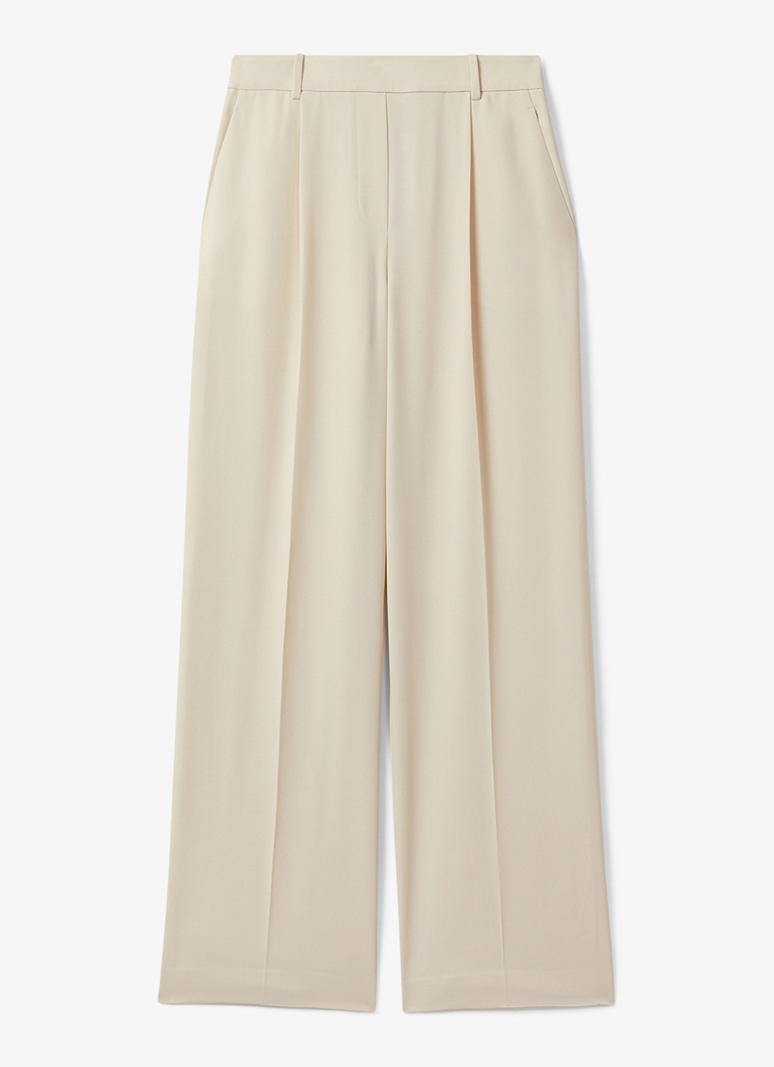 Reiss Eden high waist wide fit pantalon met steekzakken - voorkant creme
