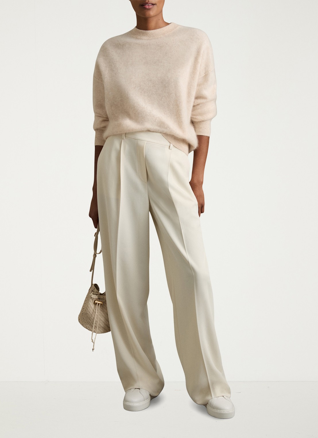 Reiss Eden high waist wide fit pantalon met steekzakken - voorkant 2 creme