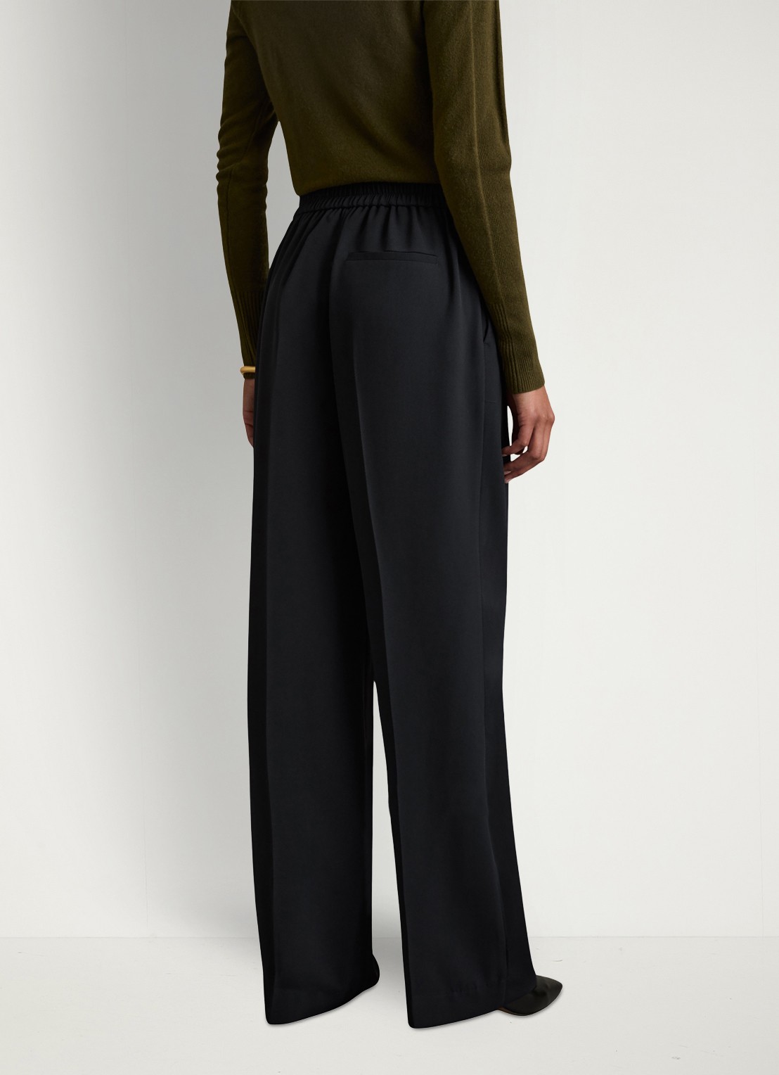 Reiss Eden high waist wide fit pantalon met steekzakken - achterkant donkerblauw