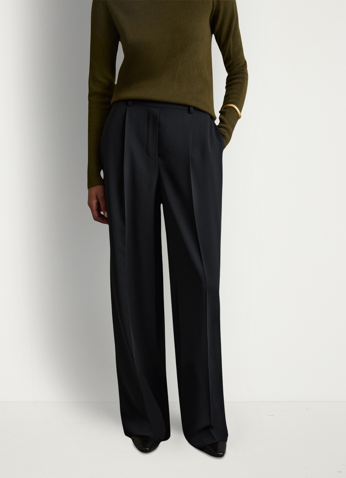 Reiss Eden high waist wide fit pantalon met steekzakken - detail 4 donkerblauw