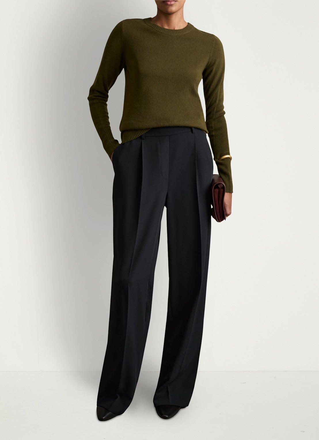 Reiss Eden high waist wide fit pantalon met steekzakken - voorkant 3 donkerblauw