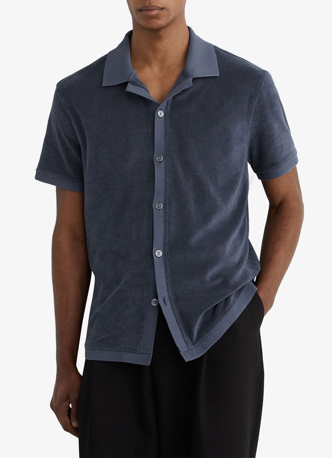 Reiss Eden overhemd van badstof - detail 4 airforce blue / blauw
