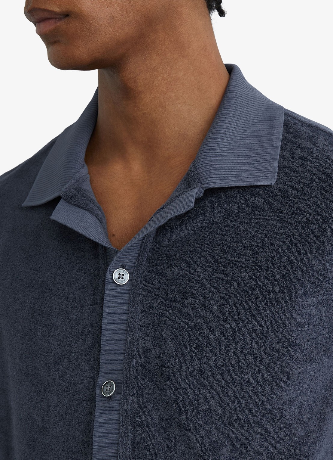 Reiss Eden overhemd van badstof - detail 5 airforce blue / blauw