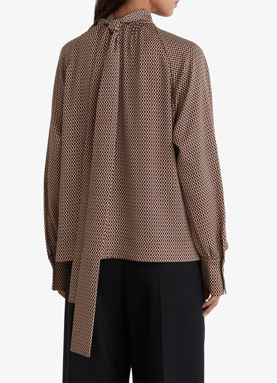 Reiss Eden top met stippenprint en sjaalkraag  - achterkant 3 bruin