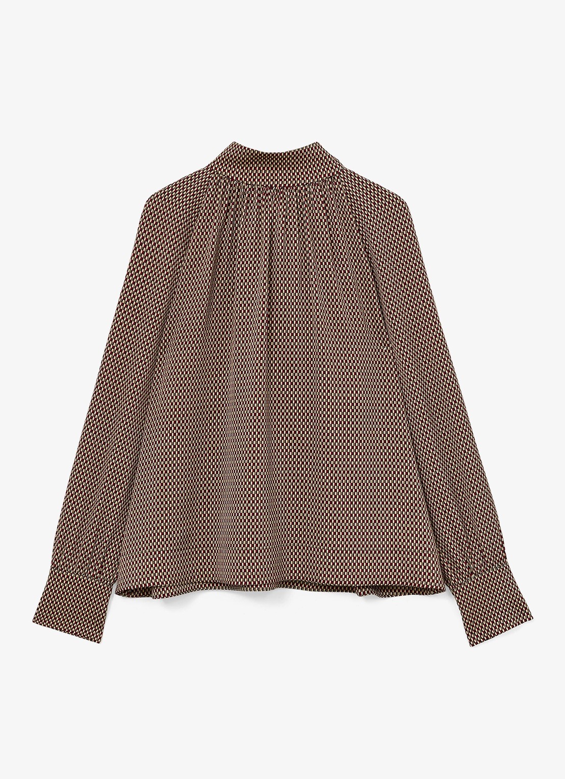 Reiss Eden top met stippenprint en sjaalkraag  - voorkant bruin