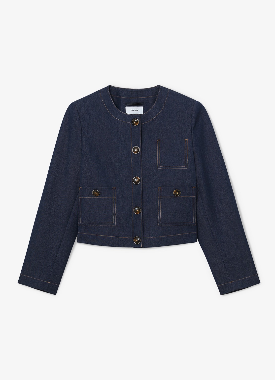 Reiss Edie cropped jack met opgestikte zakken - voorkant 5 donkerblauw