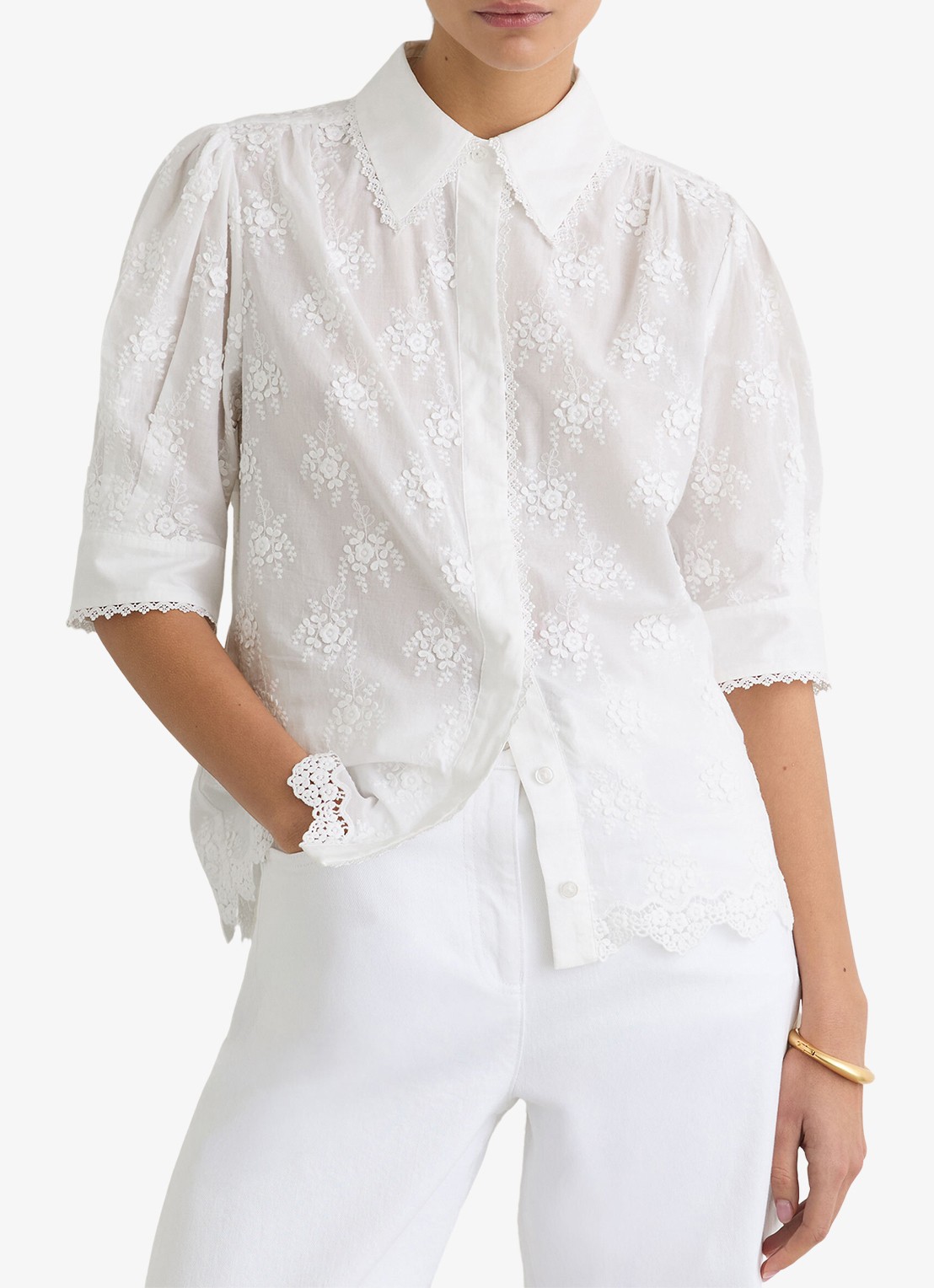 Reiss Edwina blouse met bloemborduring - detail 3 wit